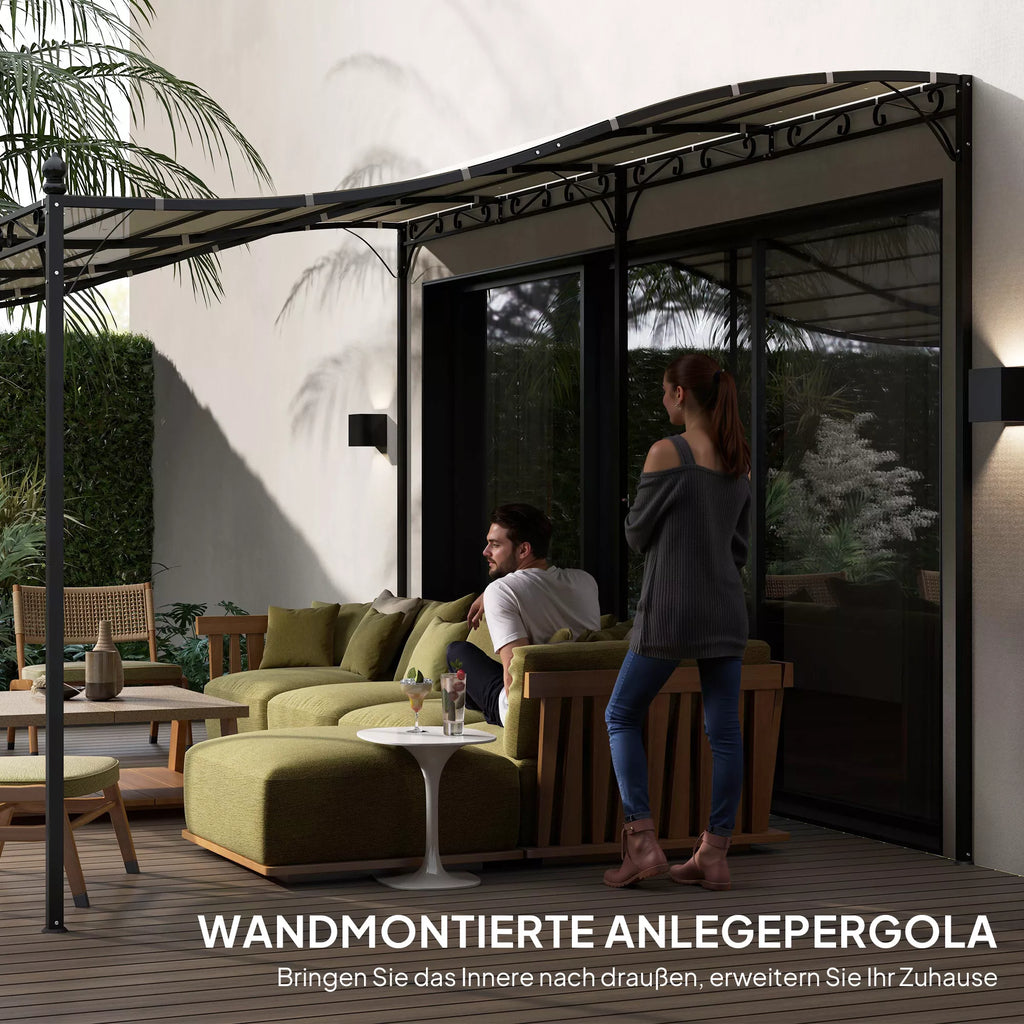 Pergola prie sienos, 3x5 m, su metaliniu rėmu, kreminės spalvos