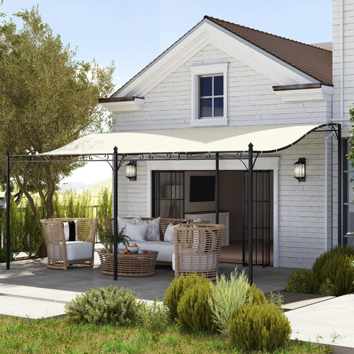Pergola prie sienos, 3x5 m, su metaliniu rėmu, kreminės spalvos