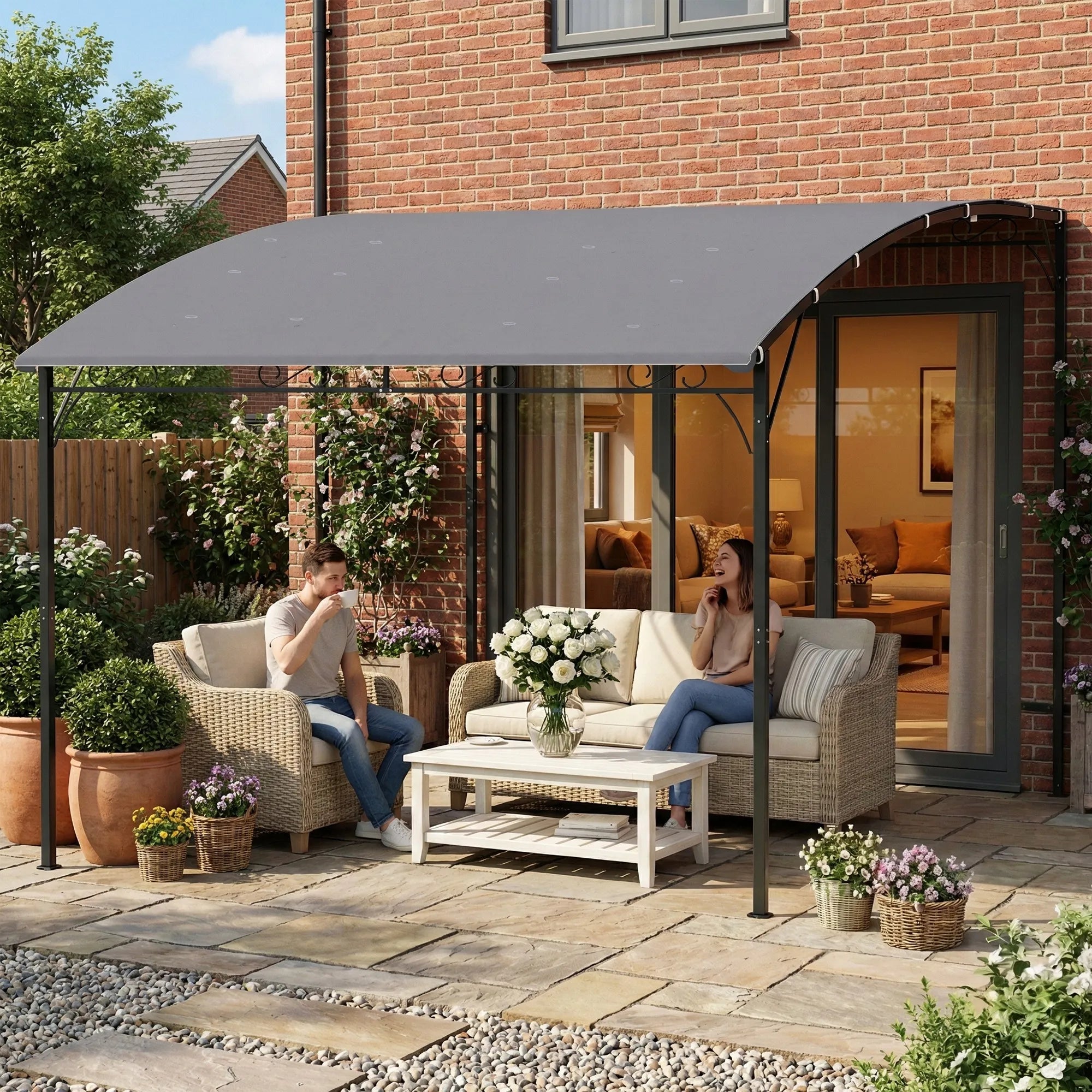Pergola prie sienos tvirtinama metalinė konstrukcija 286x384 cm pilka