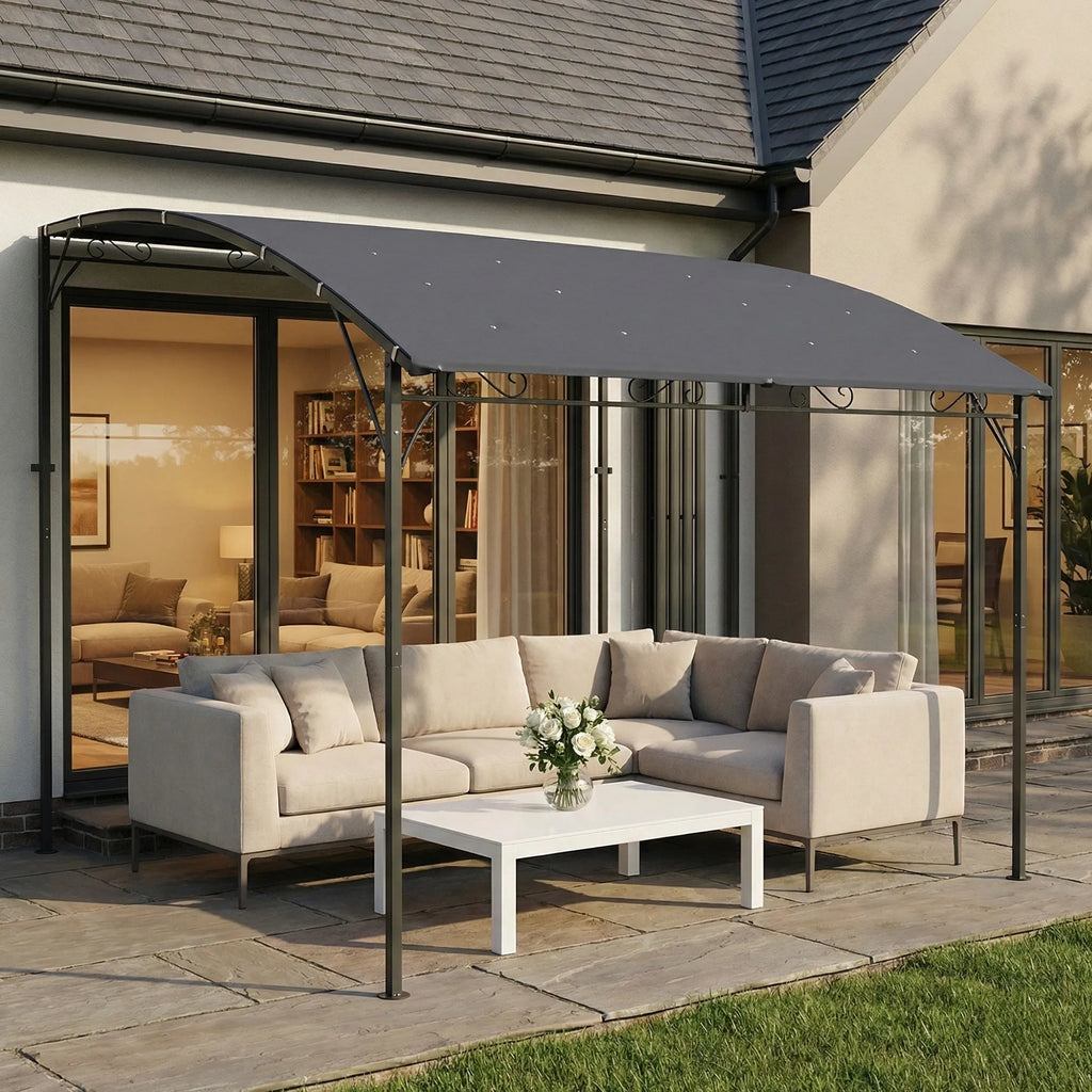 Pergola prie sienos tvirtinama metalinė konstrukcija 286x384 cm pilka