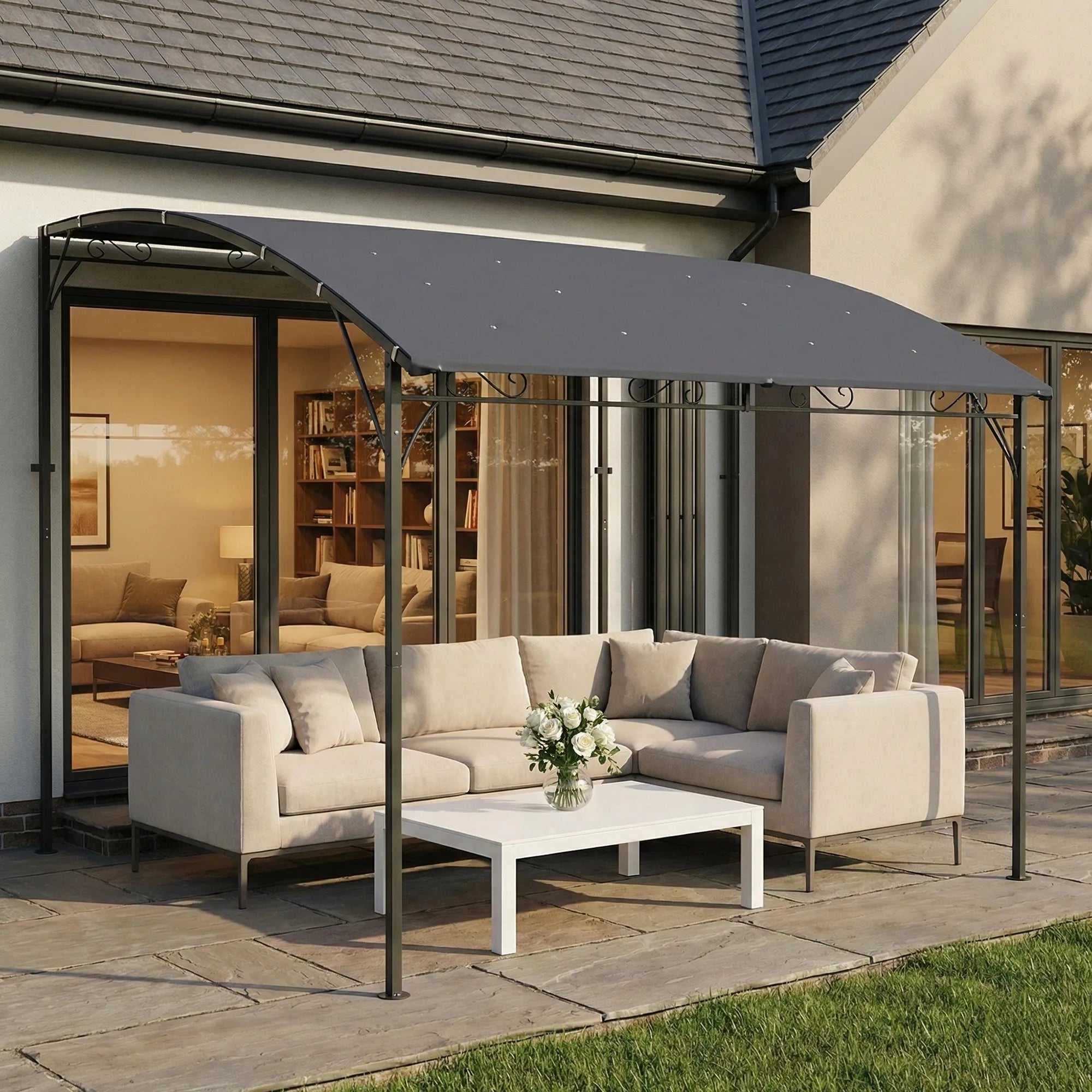 Pergola prie sienos tvirtinama metalinė konstrukcija 286x384 cm pilka