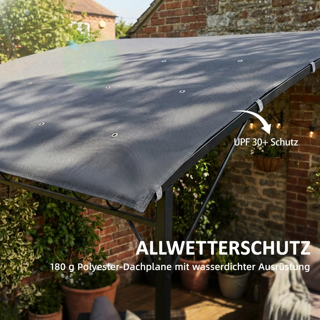 Pergola prie sienos tvirtinama metalinė konstrukcija 286x384 cm pilka