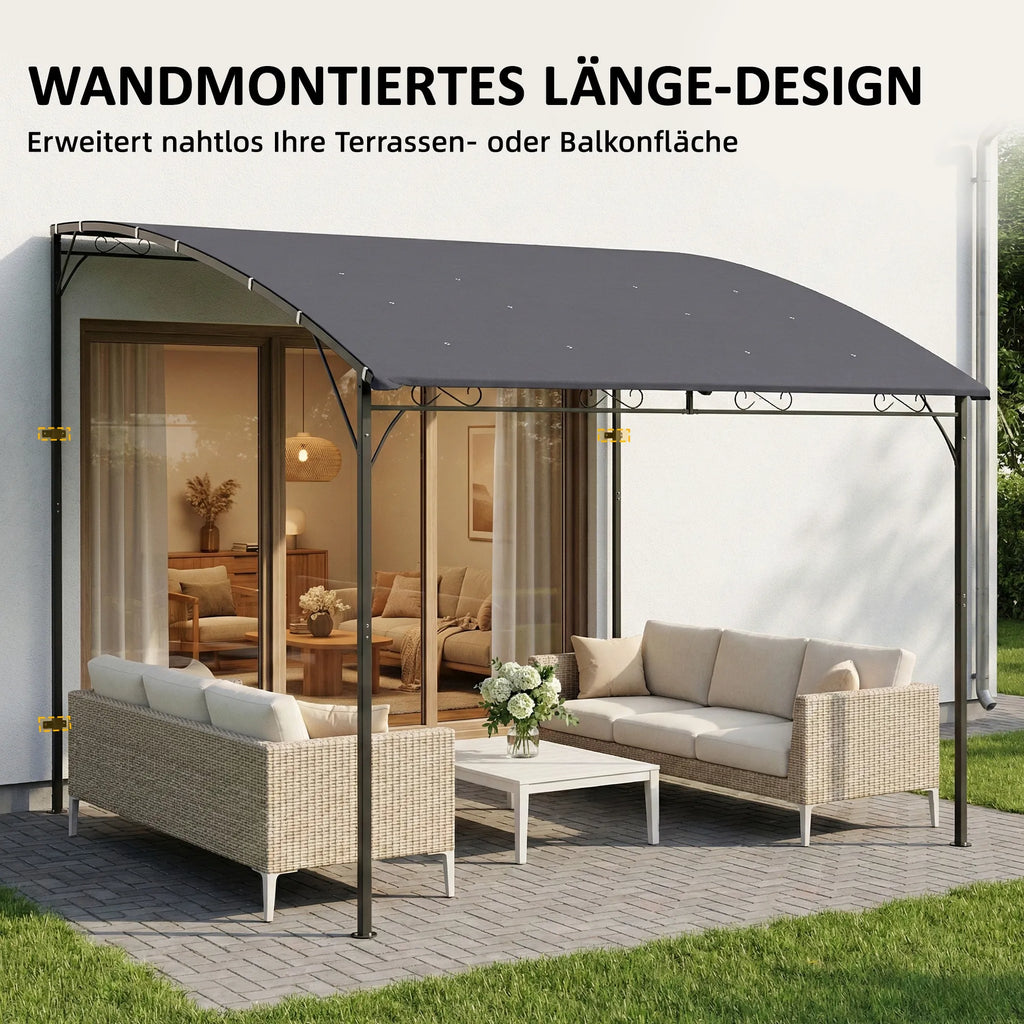 Pergola prie sienos tvirtinama metalinė konstrukcija 286x384 cm pilka