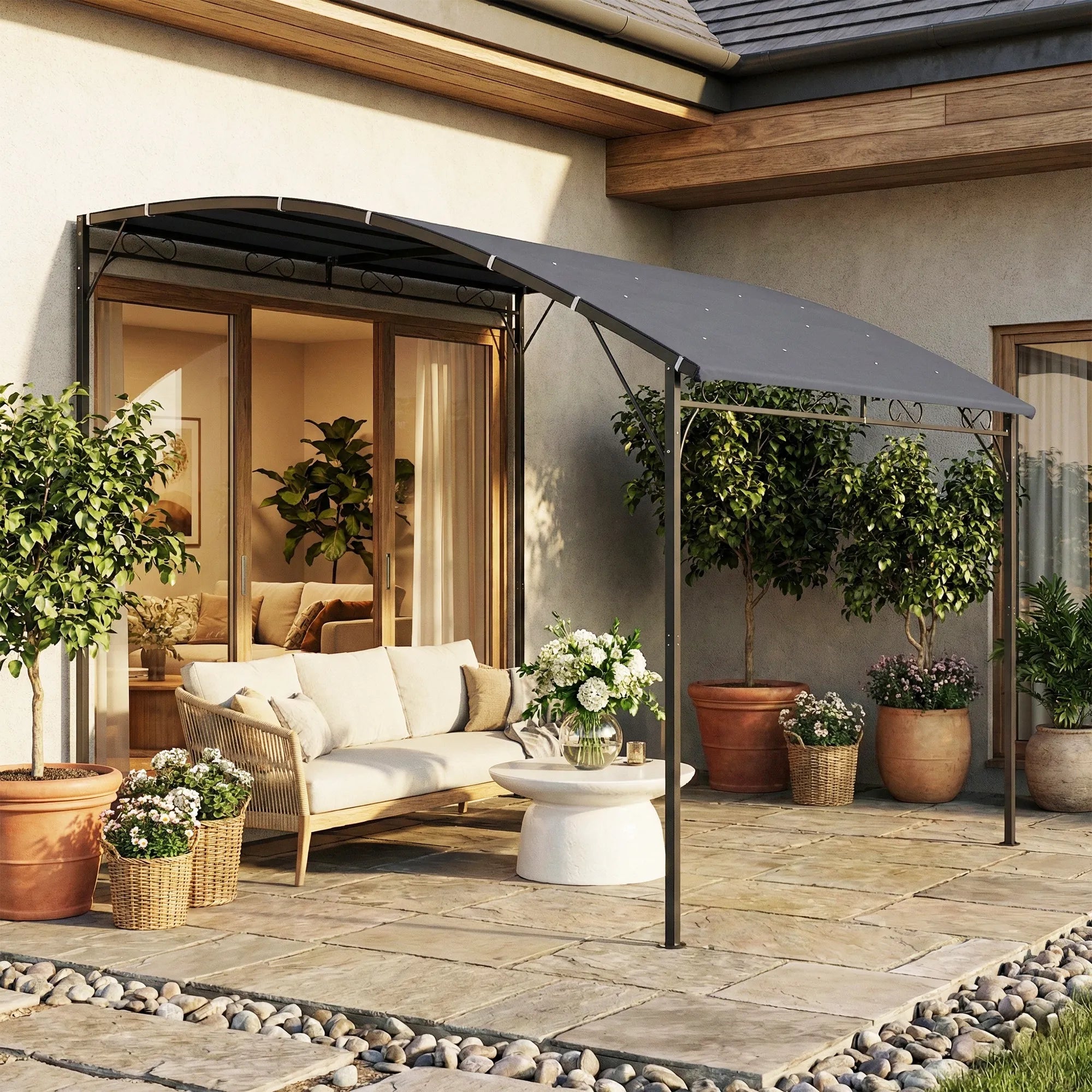 Pergola prie sienos tvirtinama metalinė konstrukcija 286x384 cm pilka