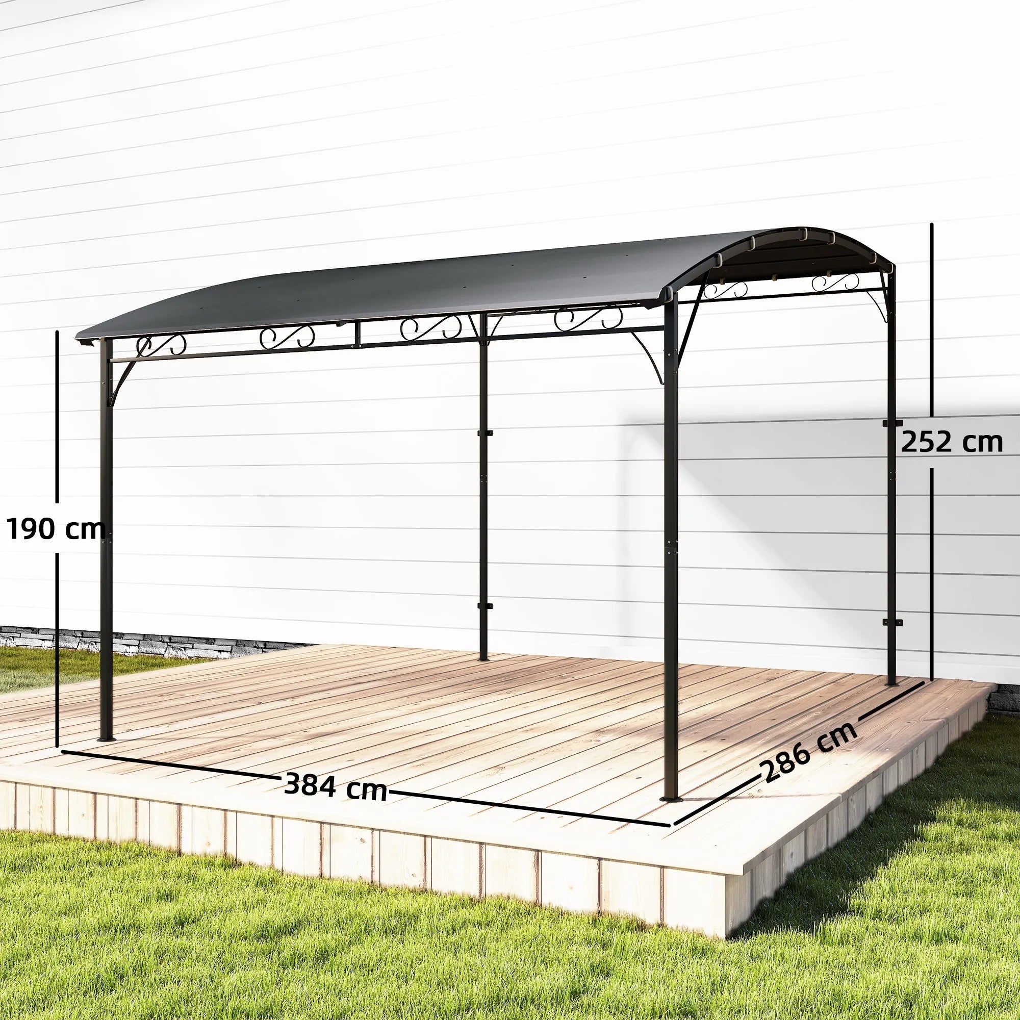 Pergola prie sienos tvirtinama metalinė konstrukcija 286x384 cm pilka
