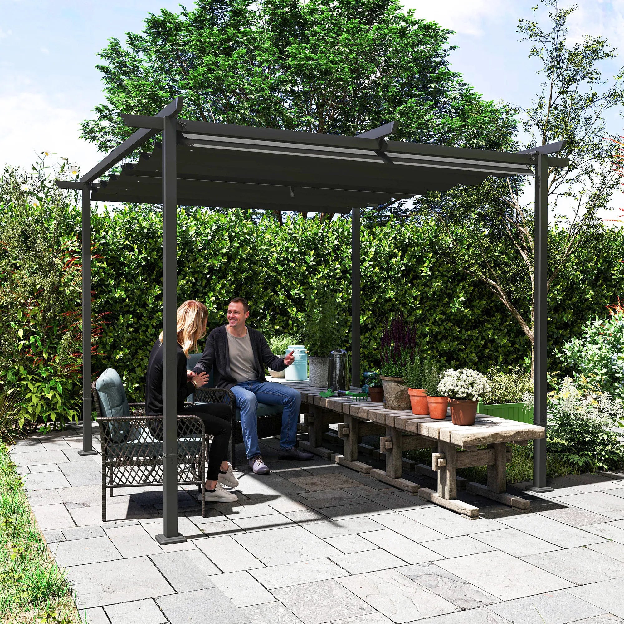 Pergola su atidaromu stogu 3x3 m, tamsiai pilka