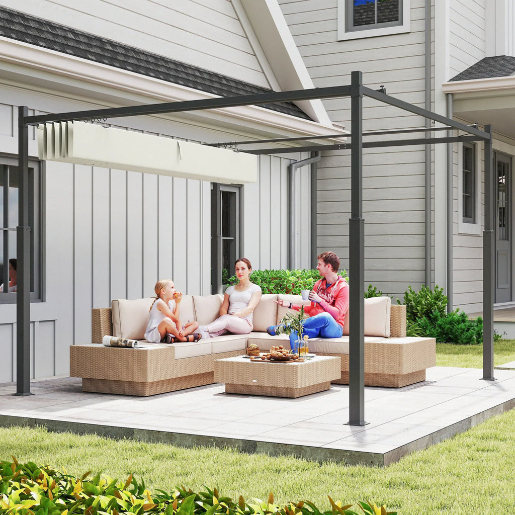 Pergola su ištraukiamu stogu ir magnetiniu laikikliu, 3x3 m, kreminės spalvos