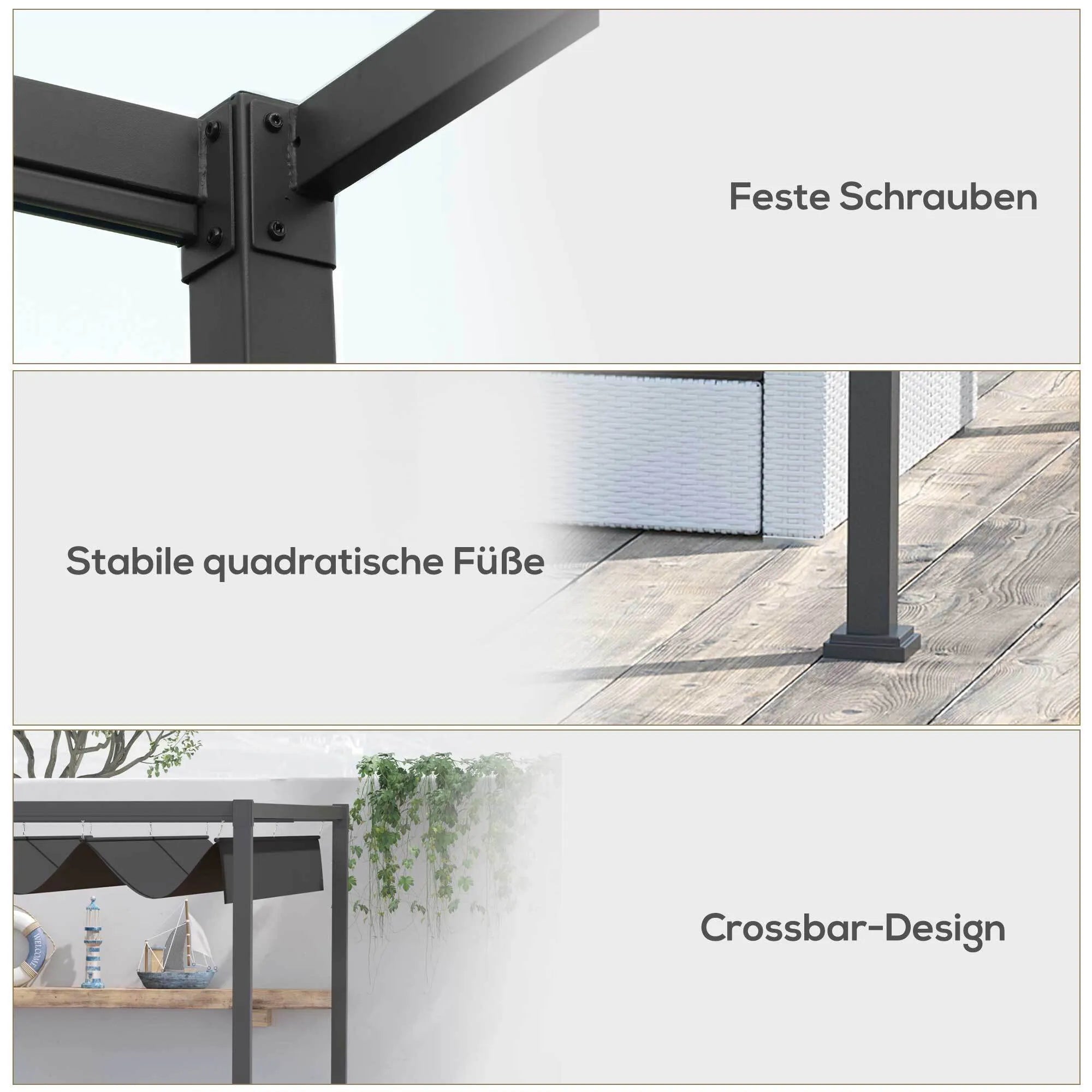 Pergola su slankiojančiu stogu 298x213 cm, juoda