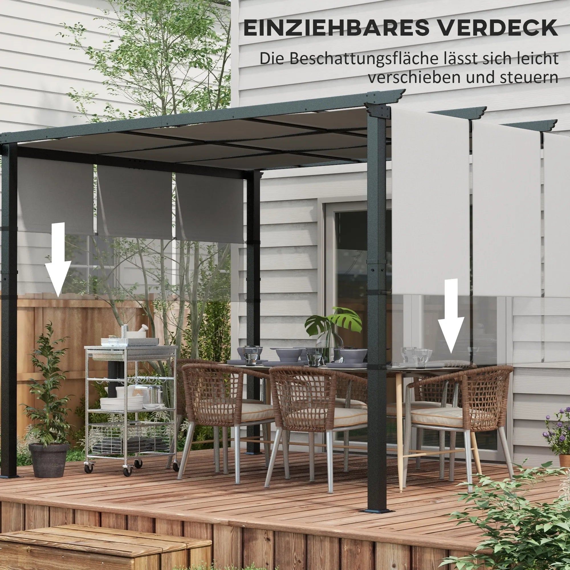 Pergola su stumdomu stogeliu plieniniu karkasu 357x296 cm šviesiai pilka
