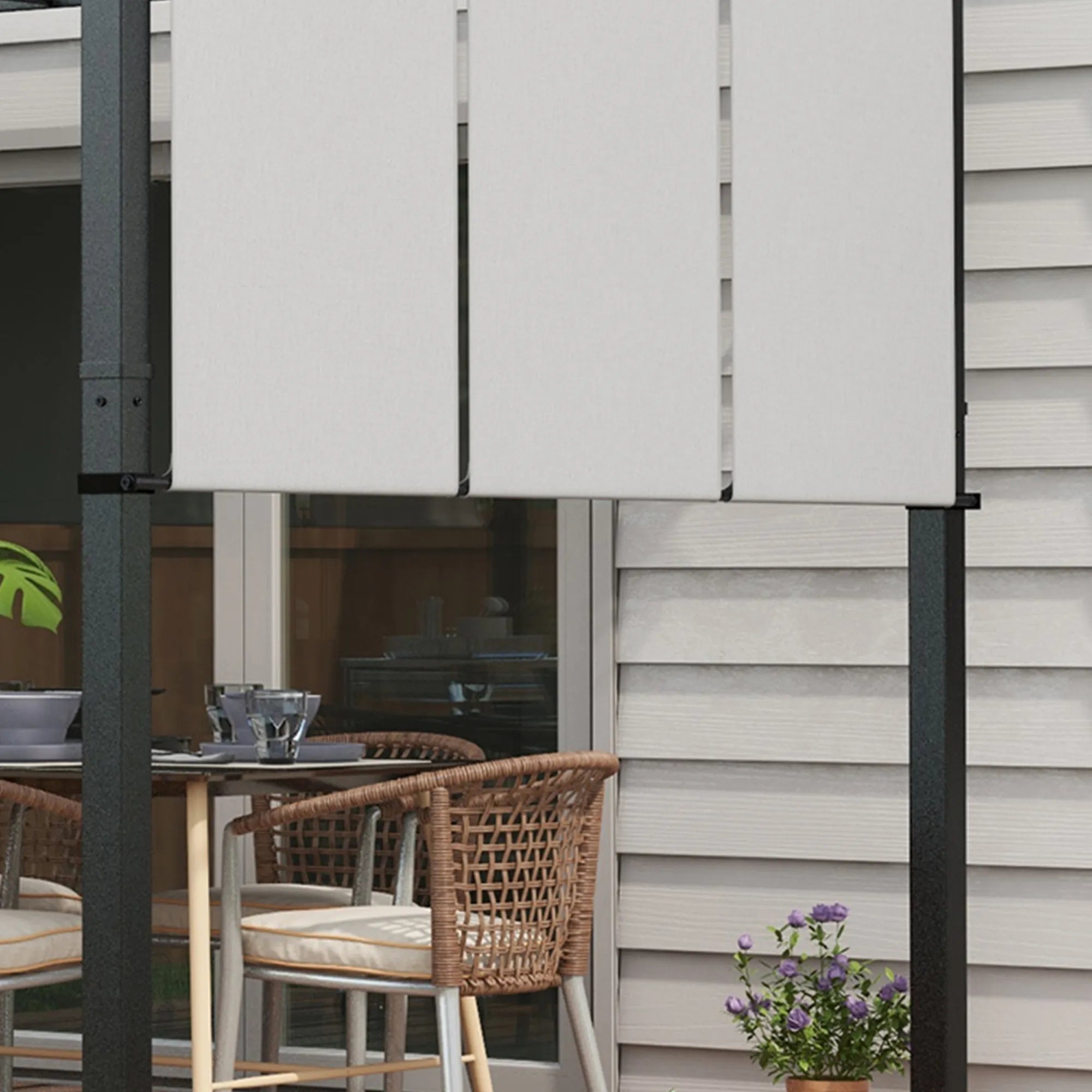 Pergola su stumdomu stogeliu plieniniu karkasu 357x296 cm šviesiai pilka