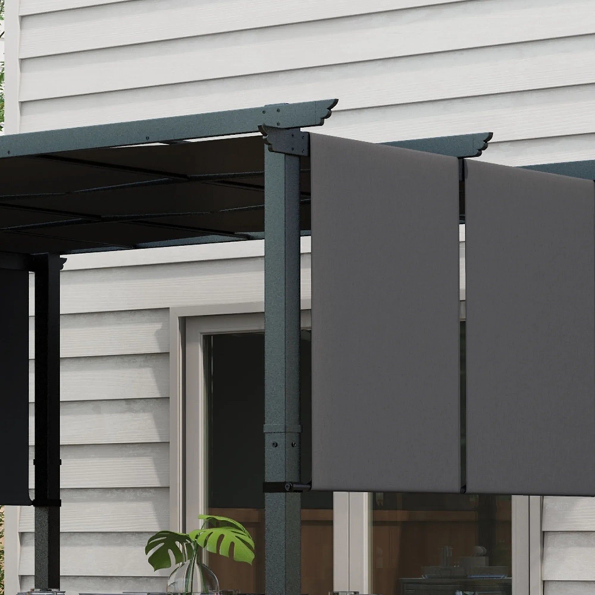 Pergola su stumdomu stogu plieninė 357x296 cm tamsiai pilka