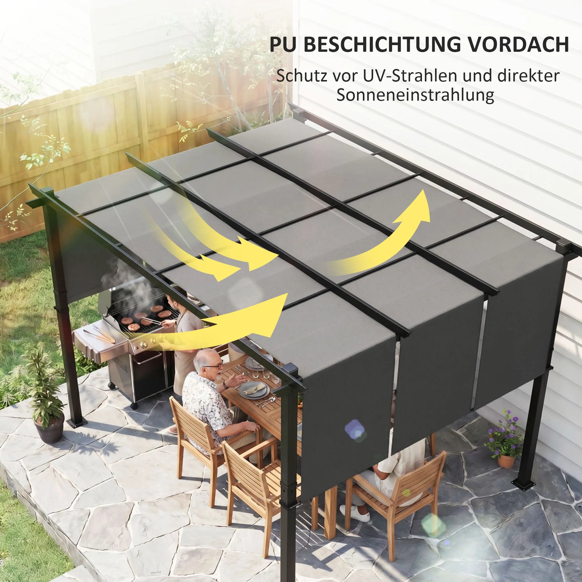 Pergola su stumdomu stogu plieninė 357x296 cm tamsiai pilka
