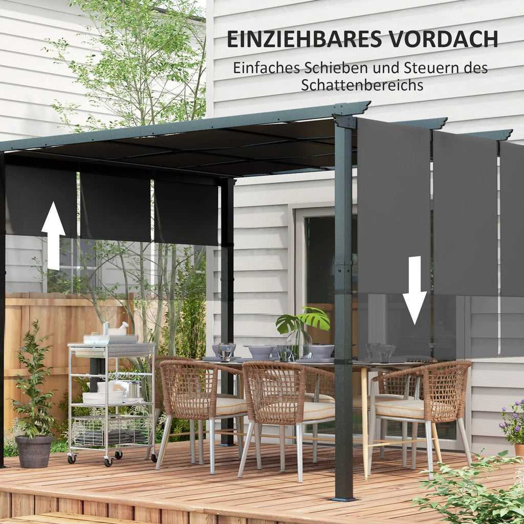 Pergola su stumdomu stogu plieninė 357x296 cm tamsiai pilka