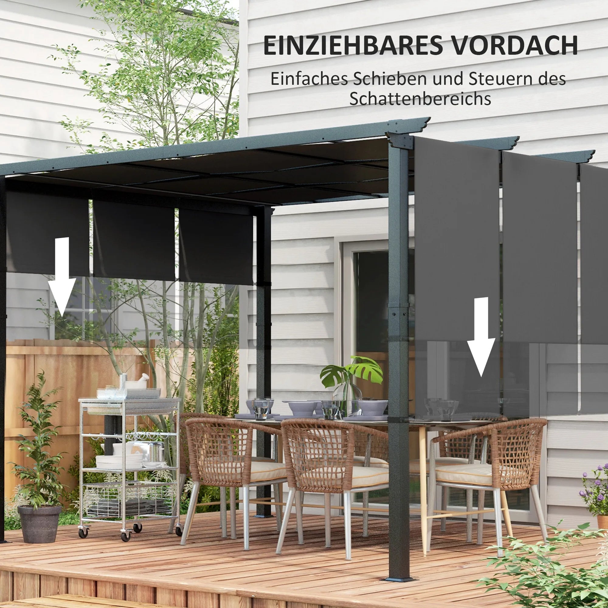 Pergola su stumdomu stogu plieninė 357x296 cm tamsiai pilka