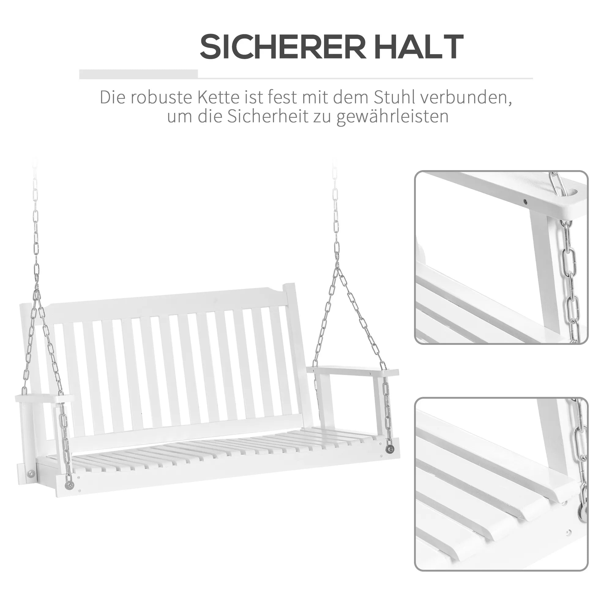 Sodo sūpynės 2 asmenims Sūpynės suolelis Pakabinamas suolelis Masyvi mediena Patio terasa Kiemas Balta 117 x 69 x 60 cm