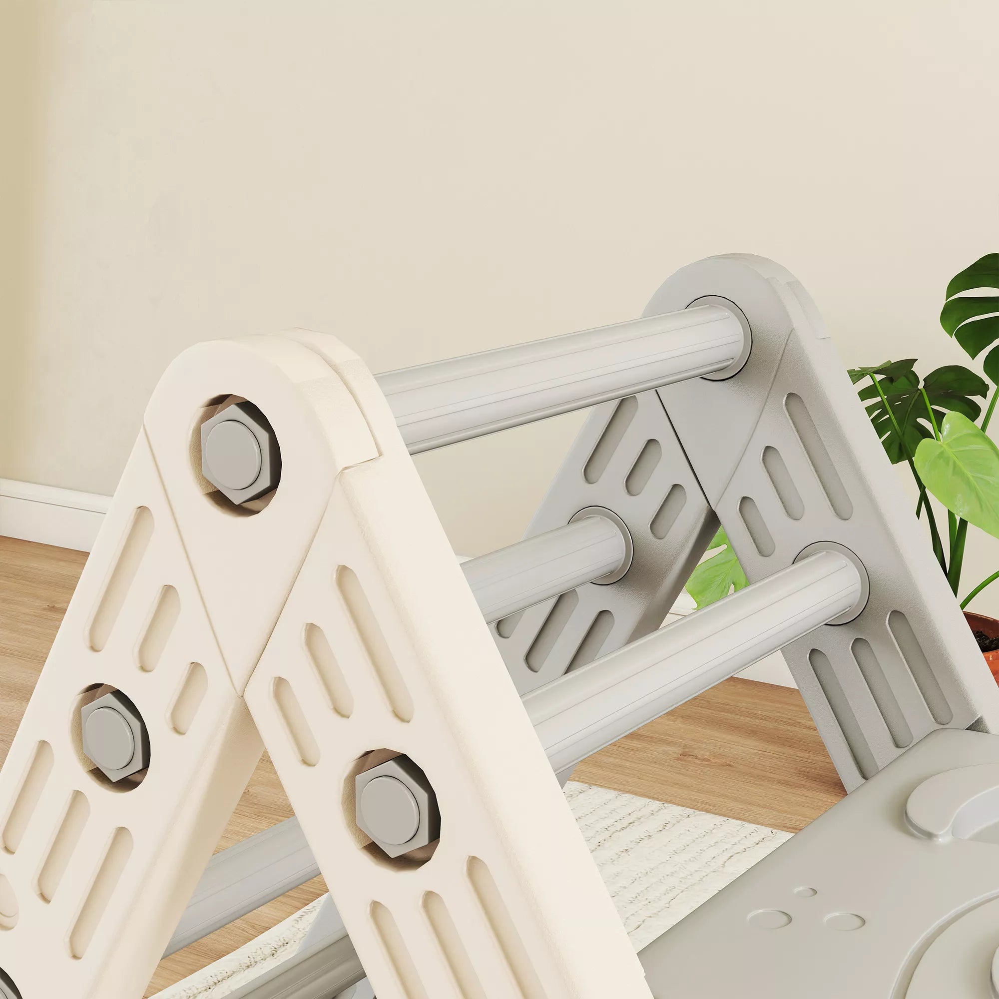 5 in 1 laipiojimo konstrukcija Montessori Indoor, laipiojimo trikampis su čiuožykla, laipiojimo lankas, dvipusis rampa, žaidimų aikštelė vaikams nuo 18 iki 48 mėnesių, pilka + balta