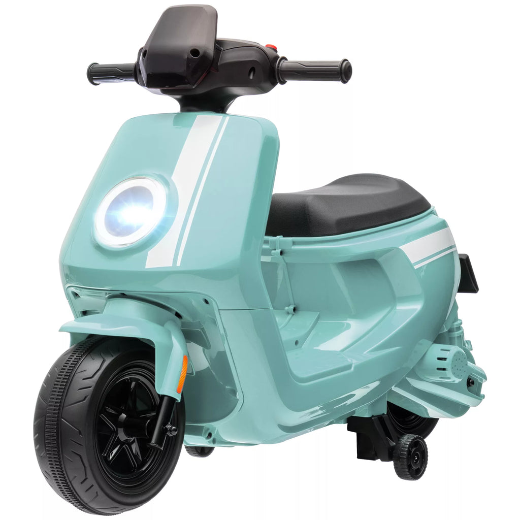 6 V elektrinis motociklas vaikams, su žibintais ir muzika, priekinė ir atbulinė eiga, pagalbiniai ratai, 18–36 mėnesių, žalias