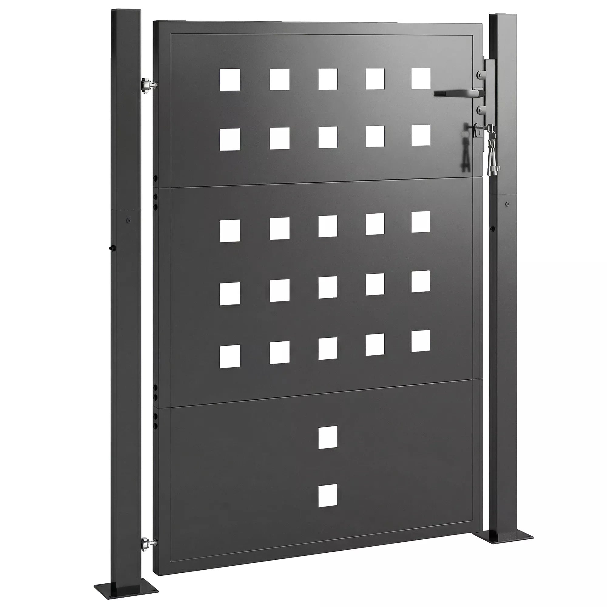 Sodo vartai iš cinkuoto plieno. Metalinės sodo durys su rankena ir spyna, užrakinamos 3 rakteliais. Tvoros vartai, 105 x 130 cm, tamsiai pilkos spalvos