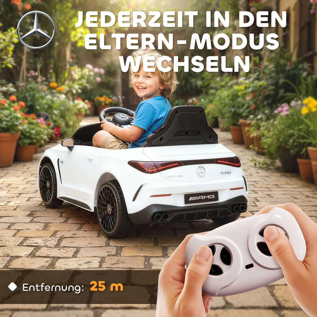 Vaikų elektrinis automobilis, „Mercedes“ dizainas, 12 V varikliai, nuotolinio valdymo pultas, LED žibintai, muzika, skirtas 3–6 metų vaikams, baltas