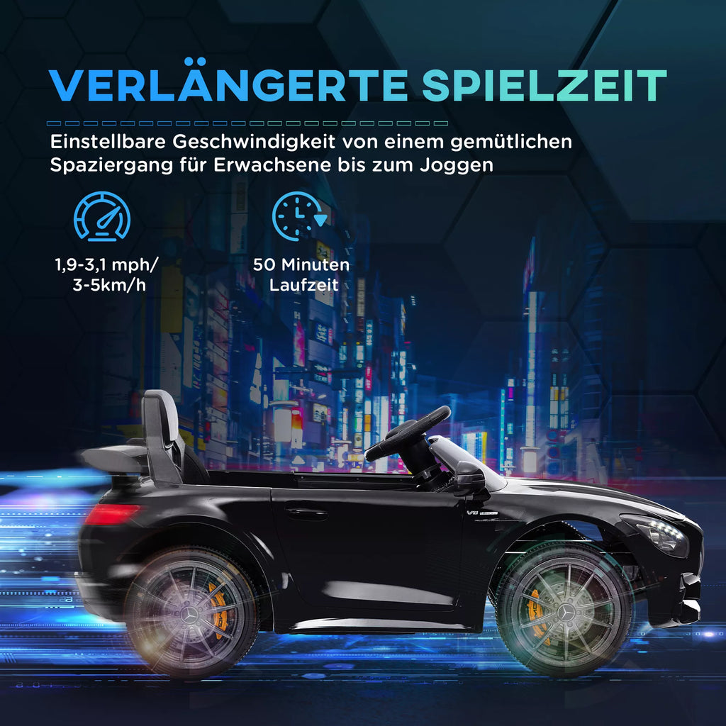 Elektrinis vaikų automobilis, Mercedes, 3–5 km/h, nuotolinio valdymo pultas, šviesa ir muzika, juodas