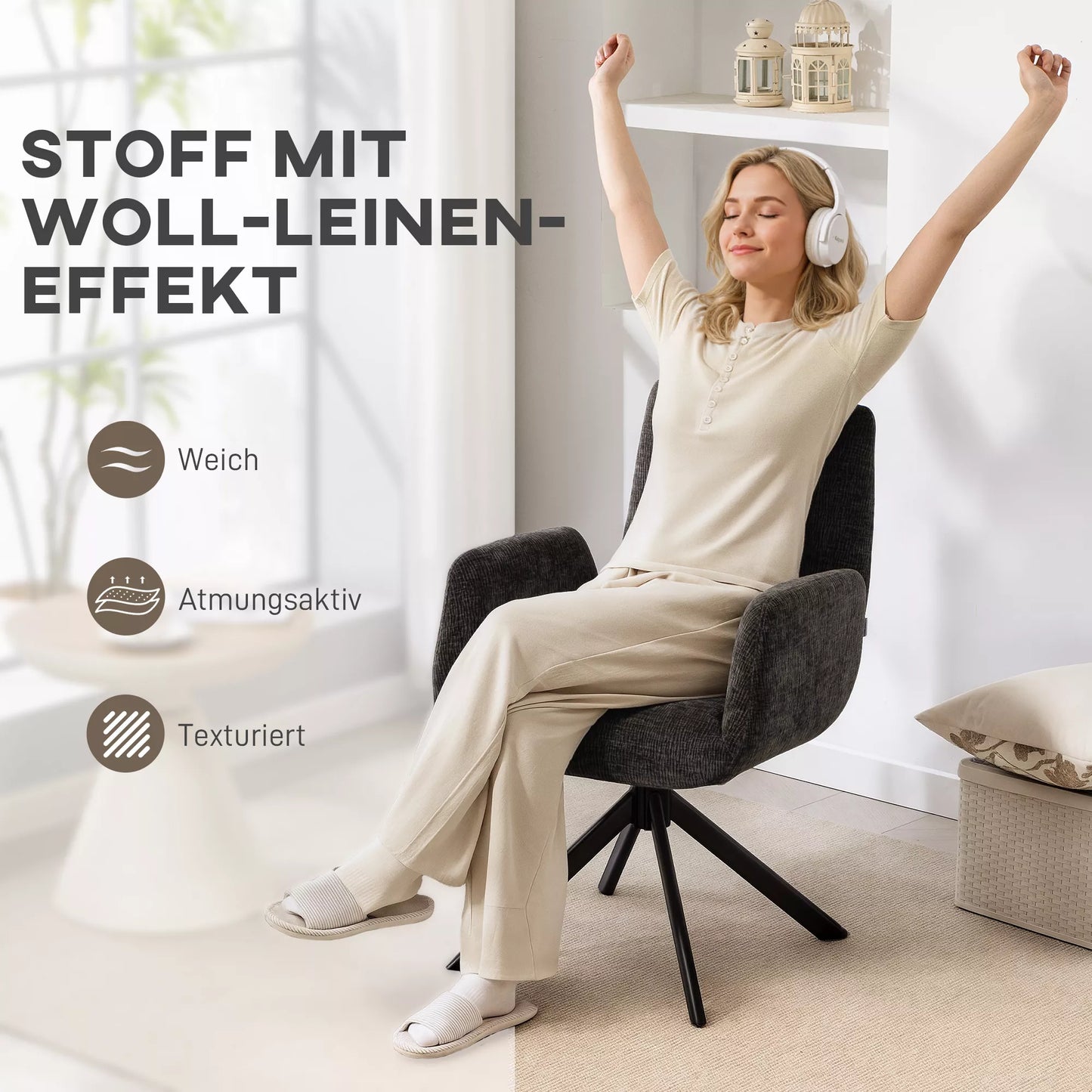 Minkštas fotelis, akcentinis fotelis, modernus dizainas, sukamasis, iki 120 kg, juodas