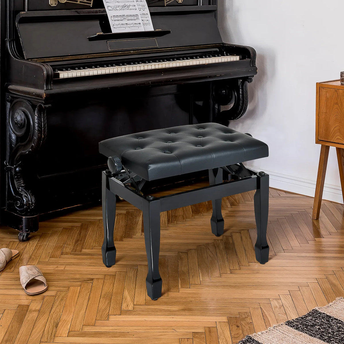 Pianino suolas reguliuojamu aukščiu, 64 × 35 cm, juodas