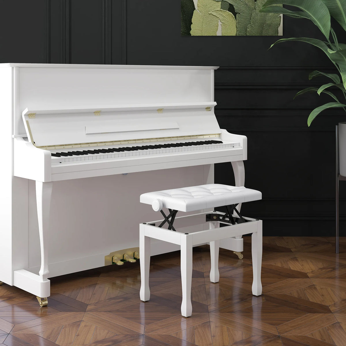 Pianino suoliukas reguliuojamo aukščio, baltas