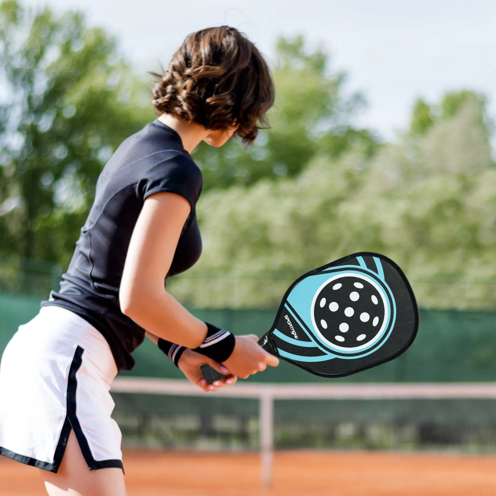 Pickleball rinkinys, 4 raketės, 4 kamuoliukai, krepšys, juoda/mėlyna