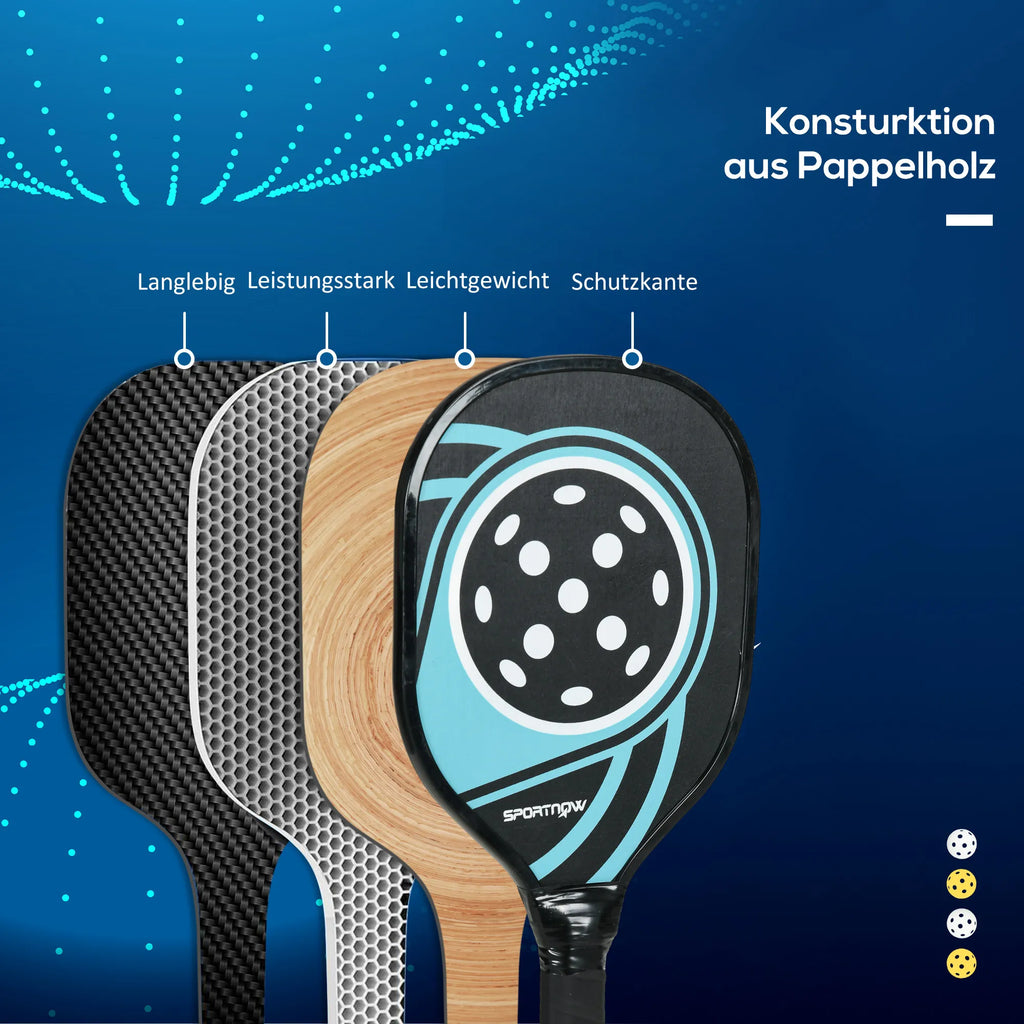 Pickleball rinkinys, 4 raketės, 4 kamuoliukai, krepšys, juoda/mėlyna