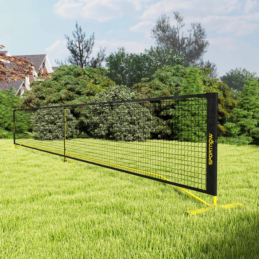 Pickleball tinklas, nešiojamas su metaliniu rėmu ir krepšiu, geltonas