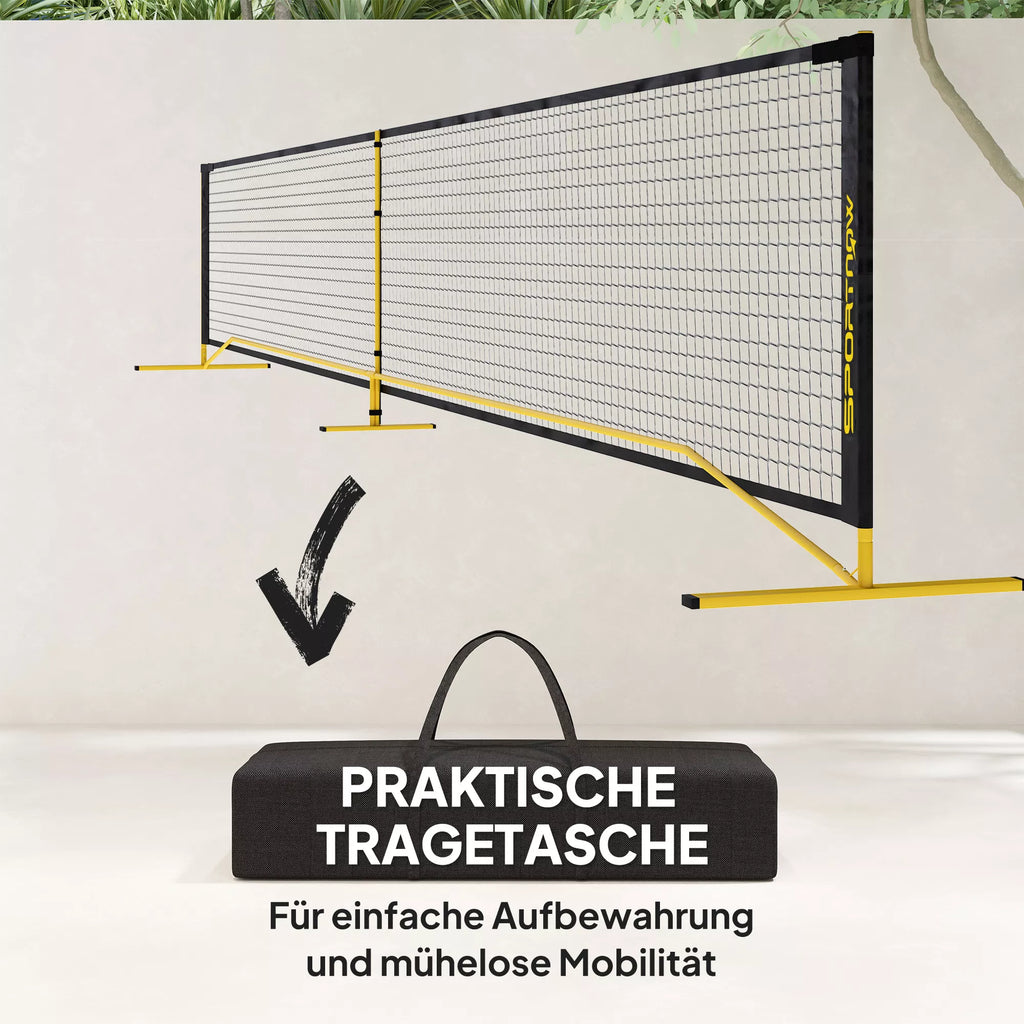 Pickleball tinklas, nešiojamas su metaliniu rėmu ir krepšiu, geltonas