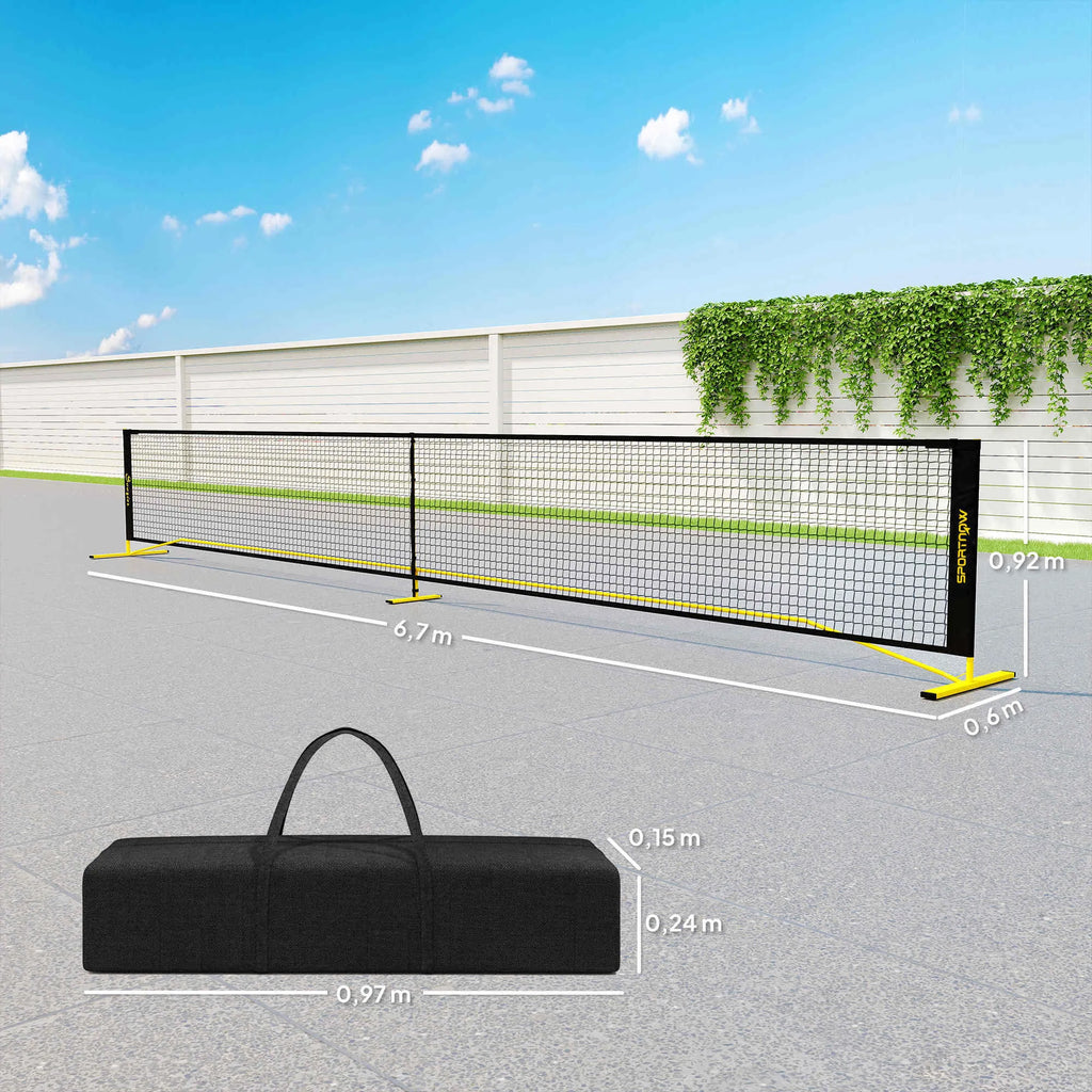 Pickleball tinklas, nešiojamas su metaliniu rėmu ir krepšiu, geltonas
