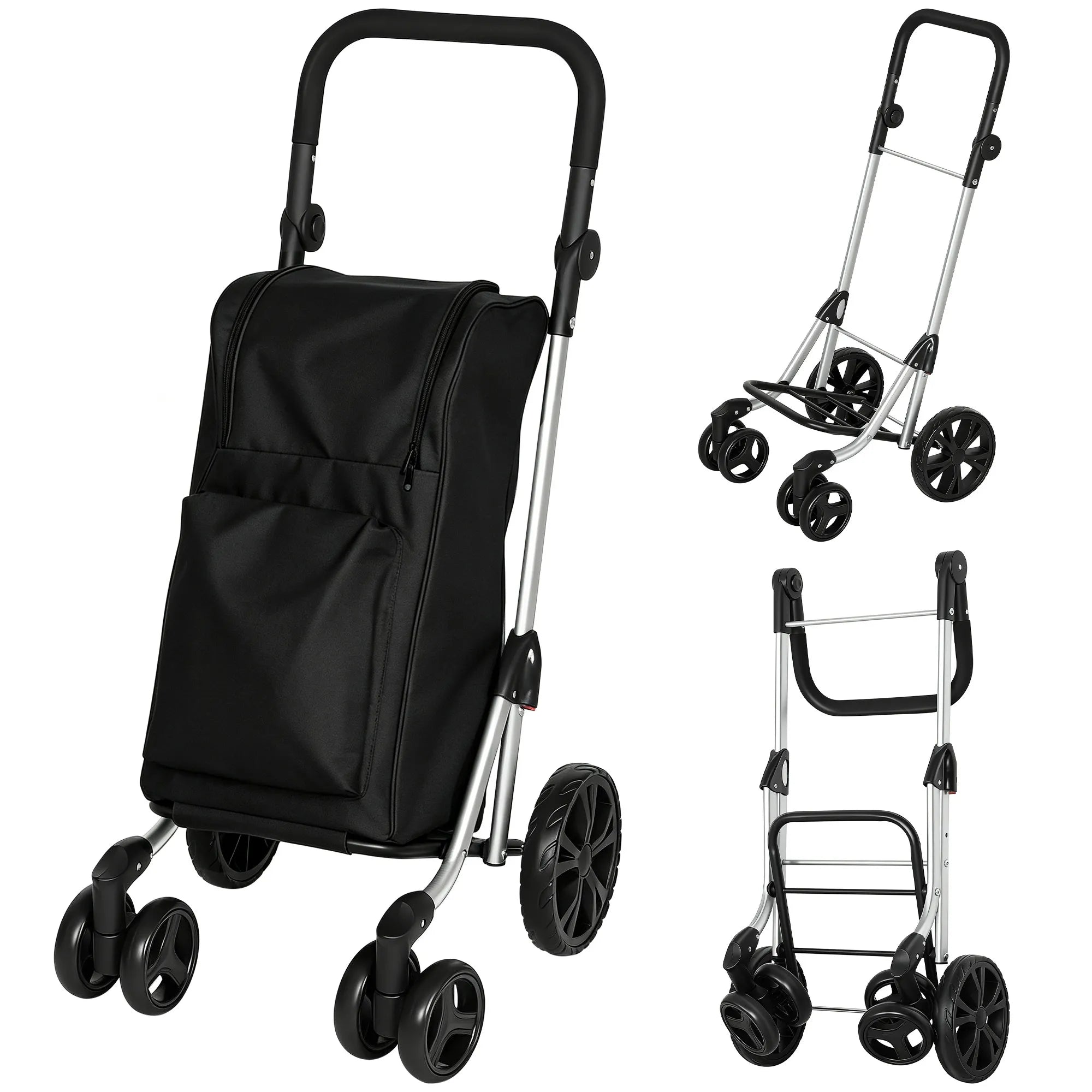 Pirkinių krepšys ant ratukų, sulankstomas, 46 l, juodas