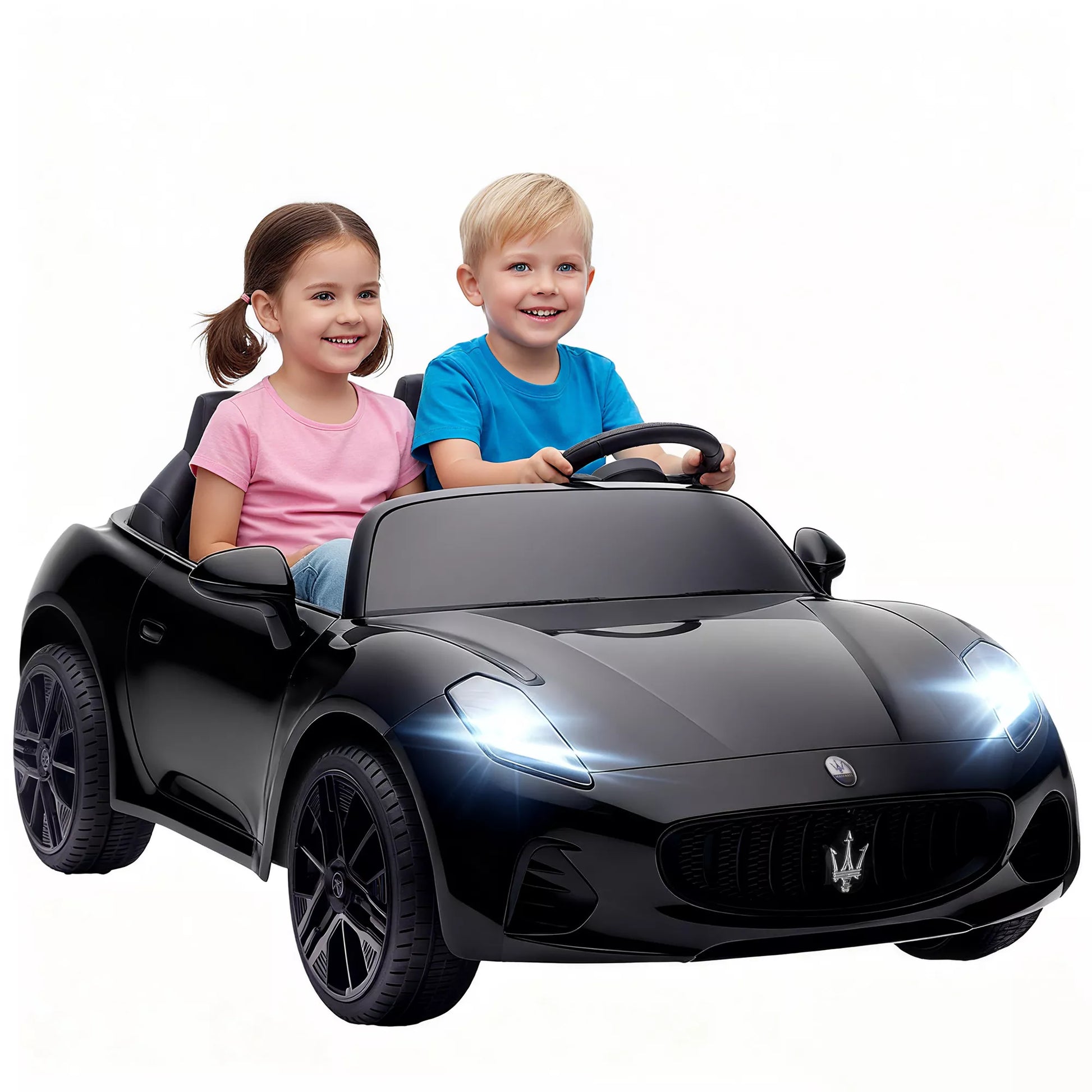 Maserati elektrinis automobilis vaikams, 2 vietų, 12V akumuliatorius, nuotolinio valdymo pultas, LED žibintai, muzikos funkcija, juodas