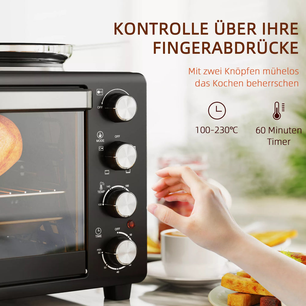 Mini orkaitė su kaitlentėmis 28 l, 2600 W, juoda