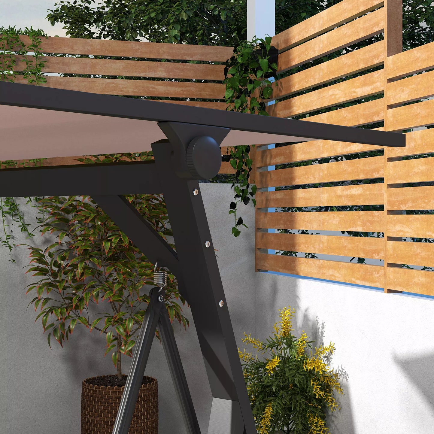 Hollywood sūpuoklės Sodo sūpuoklės 3 vietų sūpuoklės su stogeliu nuo saulės, atsparios oro sąlygoms, smėlio spalvos + juoda