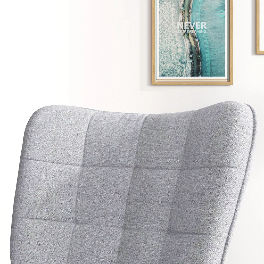 Sūpynės kėdė su pufu Skandidesign Sūpynės kėdė su pufu, bukmedžio, dygsniuota, 64 cm x 89 cm x 90 cm Pilka
