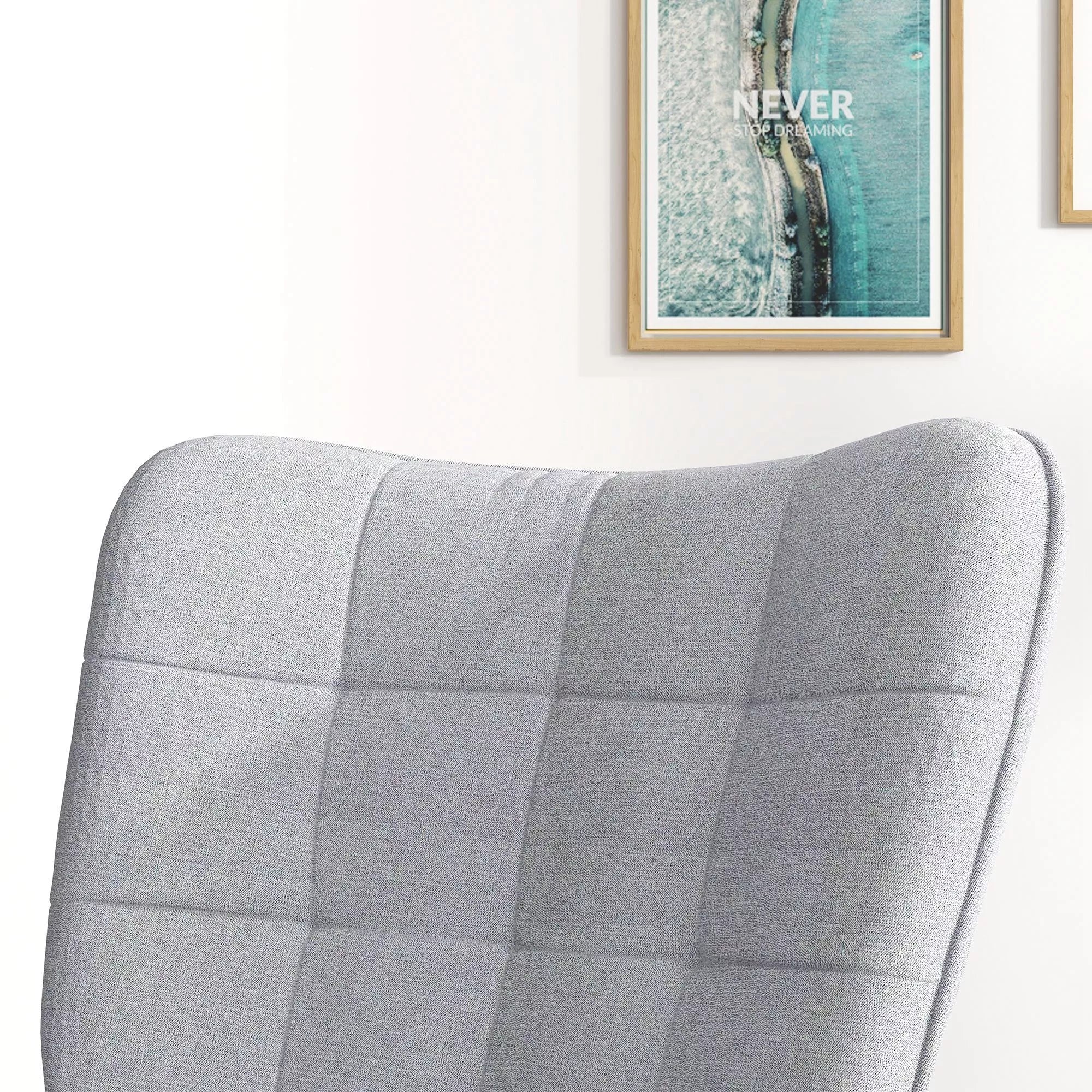 Sūpynės kėdė su pufu Skandidesign Sūpynės kėdė su pufu, bukmedžio, dygsniuota, 64 cm x 89 cm x 90 cm Pilka