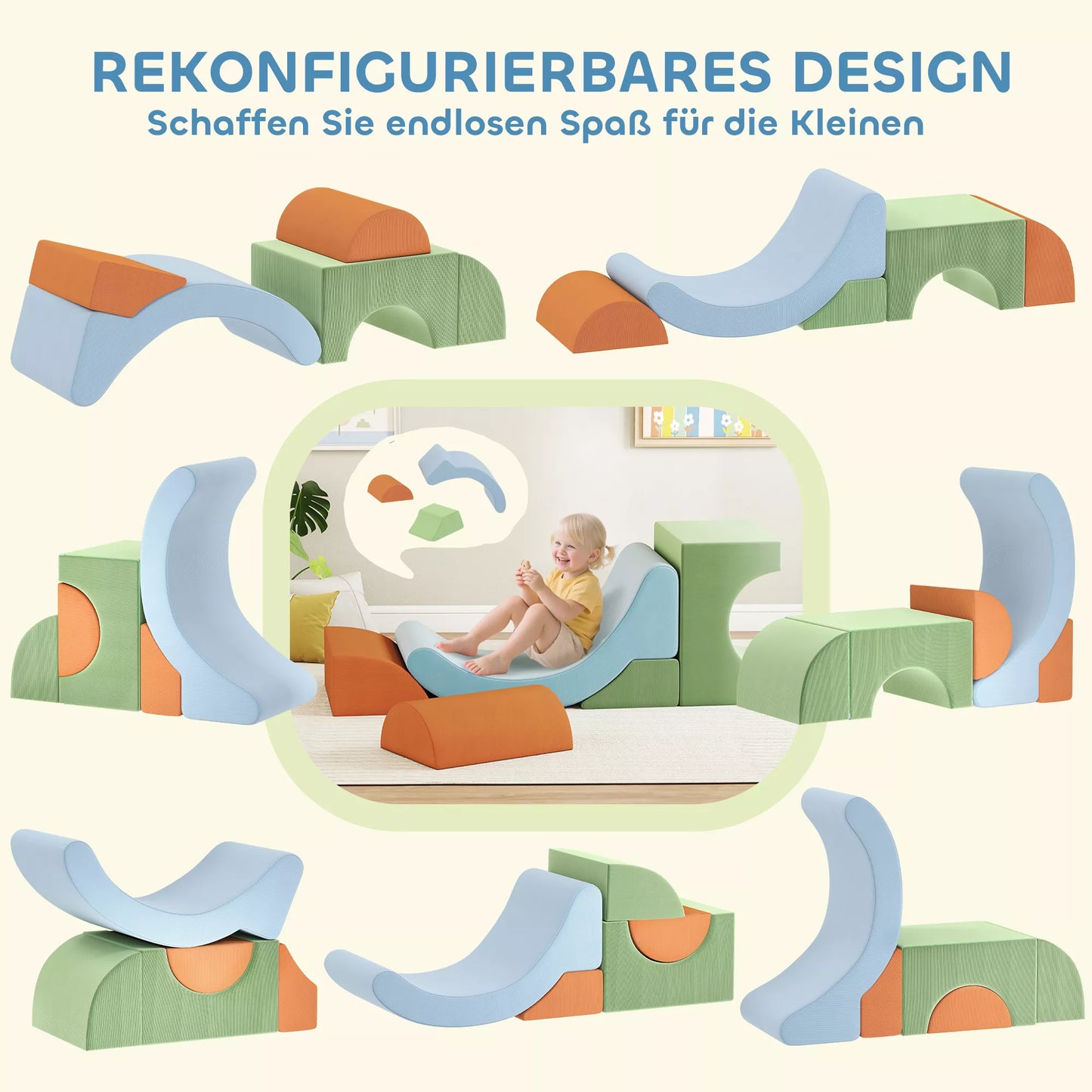 5 dalių minkštų konstravimo kaladėlių rinkinys mažyliams, skirtas laipiojimui, ropojimui, konstravimui, lengvas, veliūras, putplastis, spalvingas