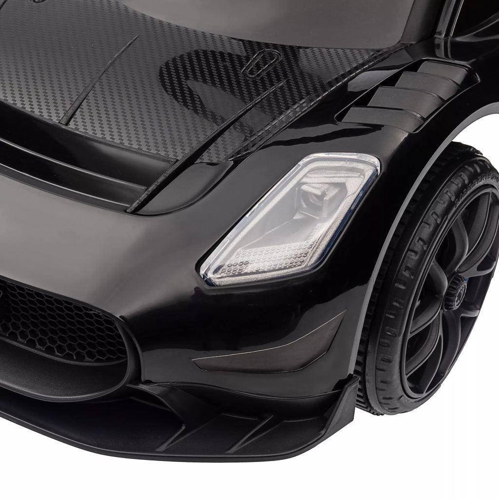 Paspiriamas automobilis Maserati, laikymo vieta, garsinis signalas ir muzika, tyliai riedančios padangos, nuo 1,5 iki 5 metų, iki 25 kg, juodas