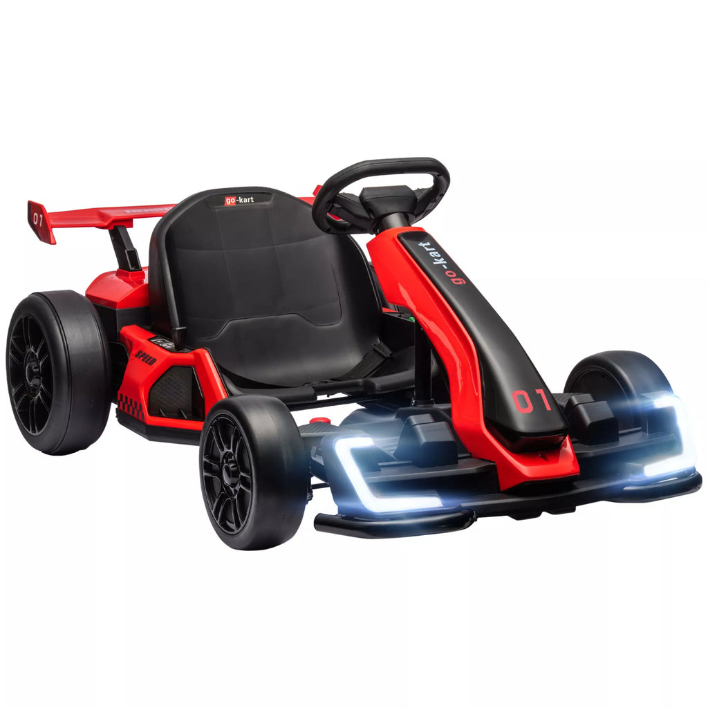Elektrinis kartingas vaikams, su rageliu ir muzikos funkcija, reguliuojama sėdynė, iki 12 km/h, plastikas, metalas, raudonas
