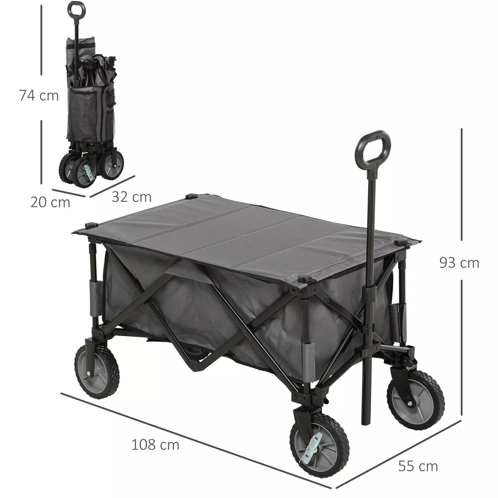Sulankstomas vežimėlis, 5 šoninės kišenės, reguliuojama rankena, iki 120 kg, plienas, tamsiai pilkos spalvos, 100 x 55 x 93 cm