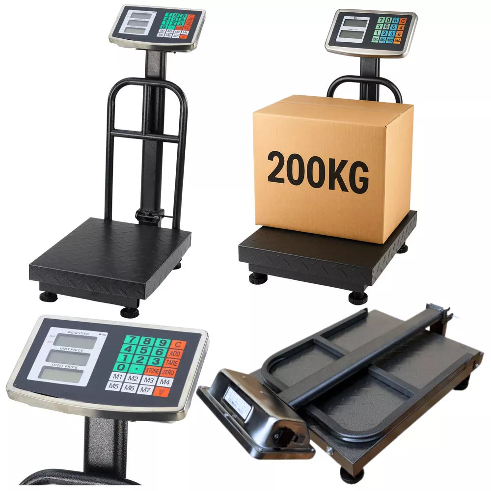Platforminės elektroninės svarstyklės, 200 kg, 20 g tikslumas, LCD