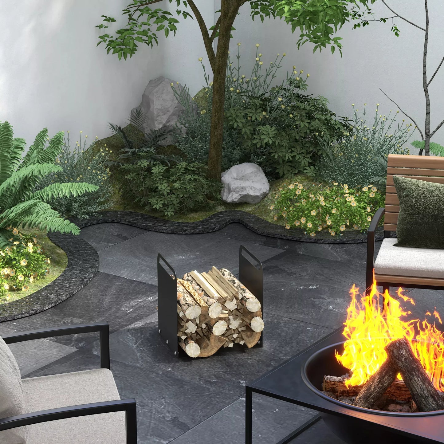 Stovas malkoms, 2 rankenos, plieninis rėmas, iki 30kg, 36x30x36cm, juodas