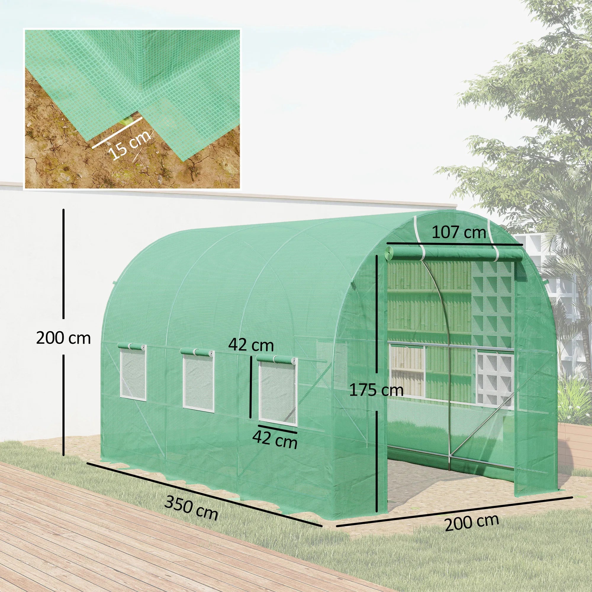 Plėvelinis šiltnamis 7 m², 350x200x200 cm, žalias