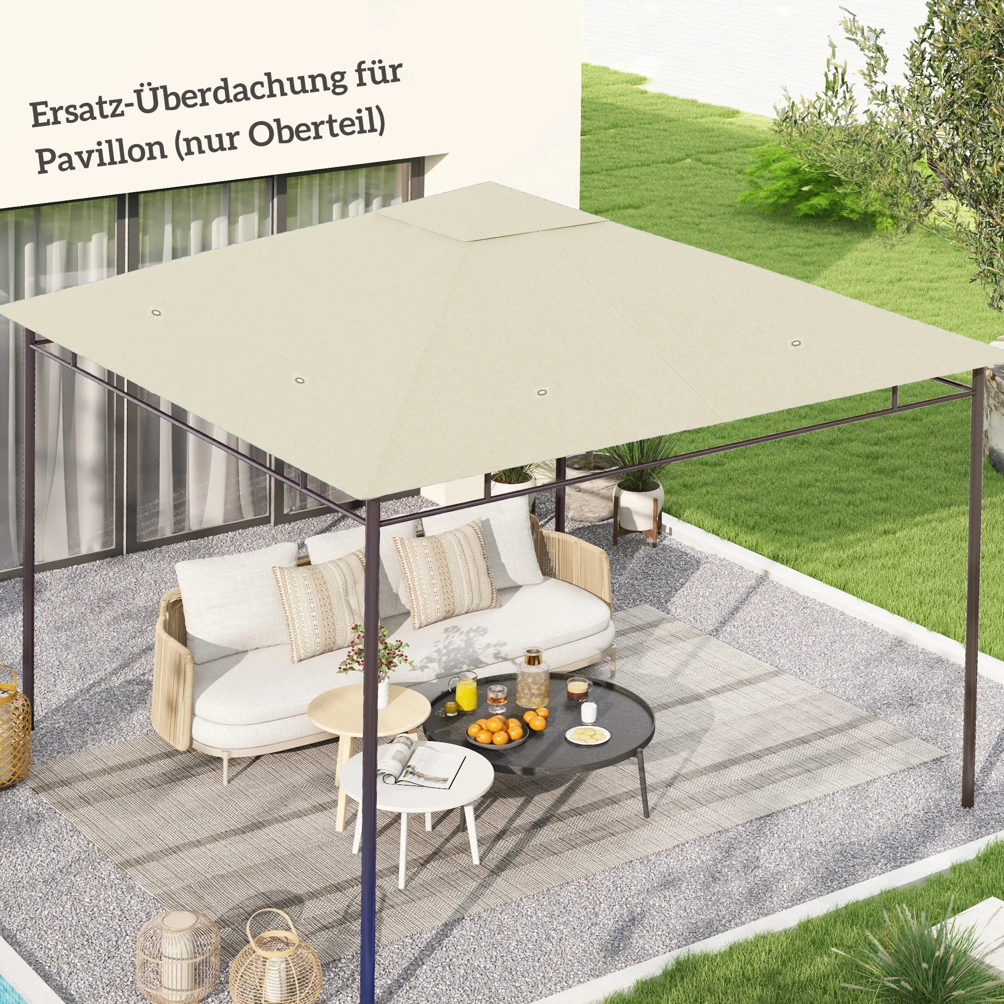 Pavėsinės stogas, keičiamas su 8 drenažo angomis, poliesteris, 3x3 m, kreminis