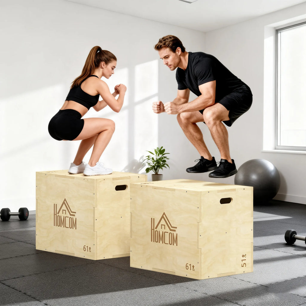 Plyo box batutas 3-in-1, reguliuojamas, iki 120 kg, natūralaus medžio