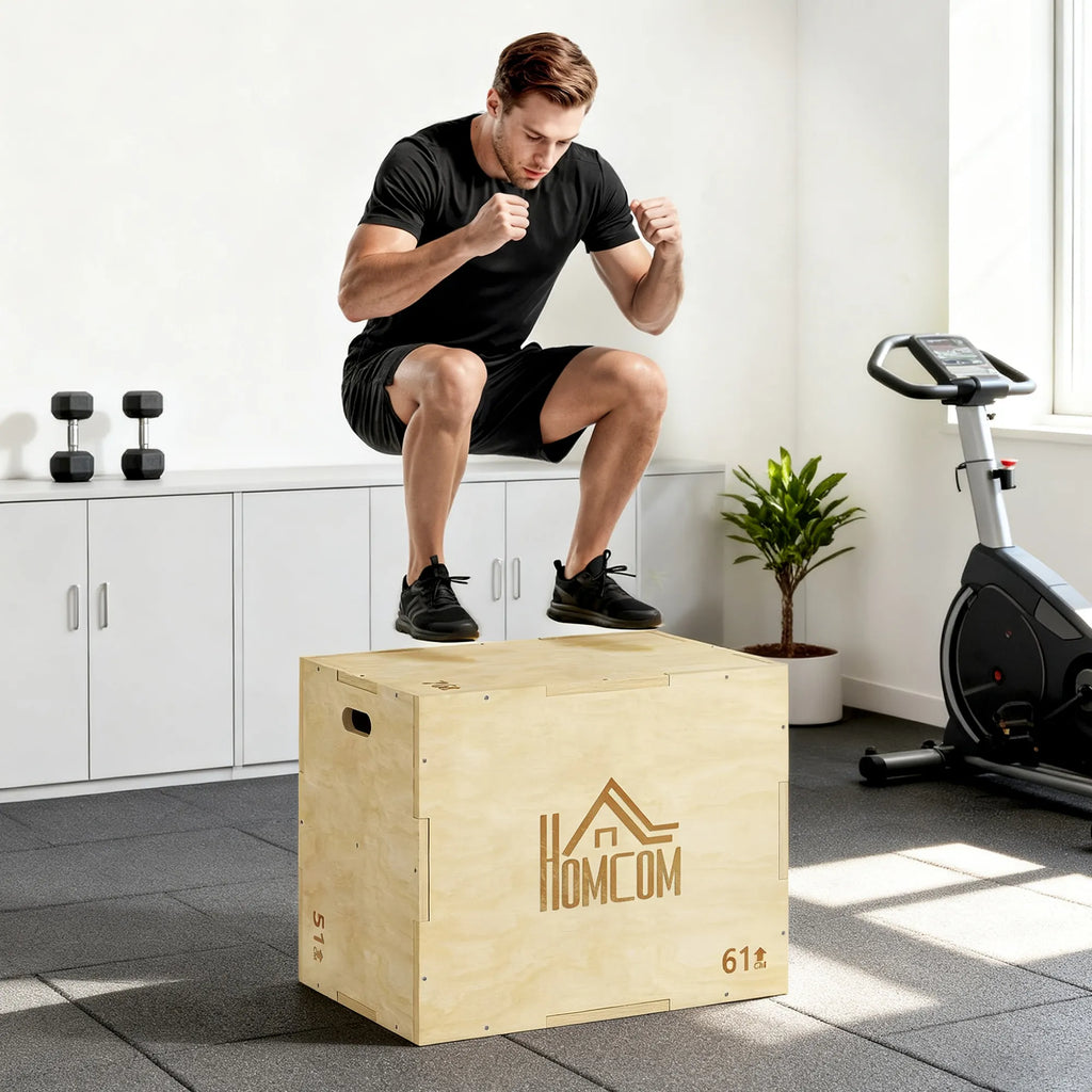 Plyo box batutas 3-in-1, reguliuojamas, iki 120 kg, natūralaus medžio