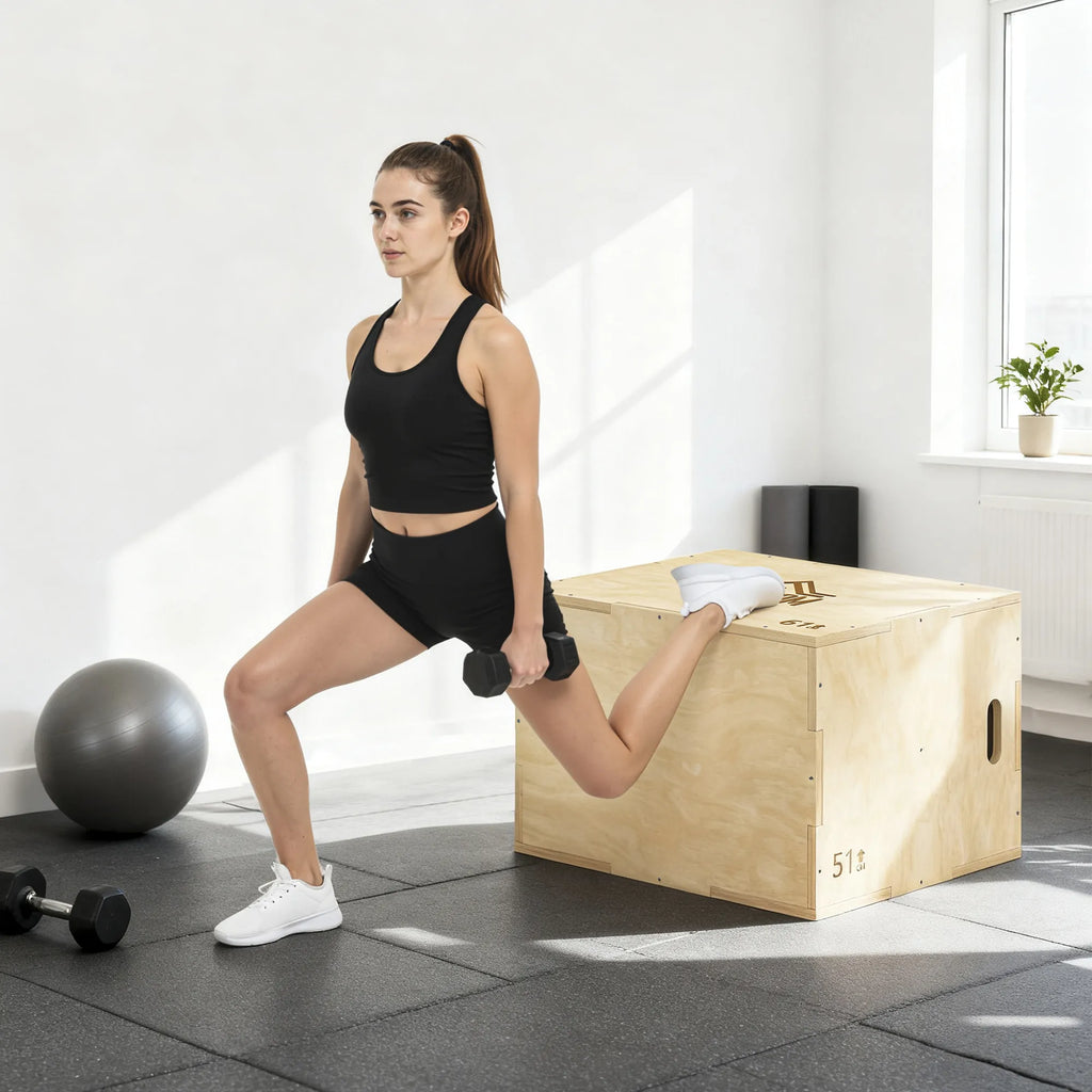 Plyo box batutas 3-in-1, reguliuojamas, iki 120 kg, natūralaus medžio