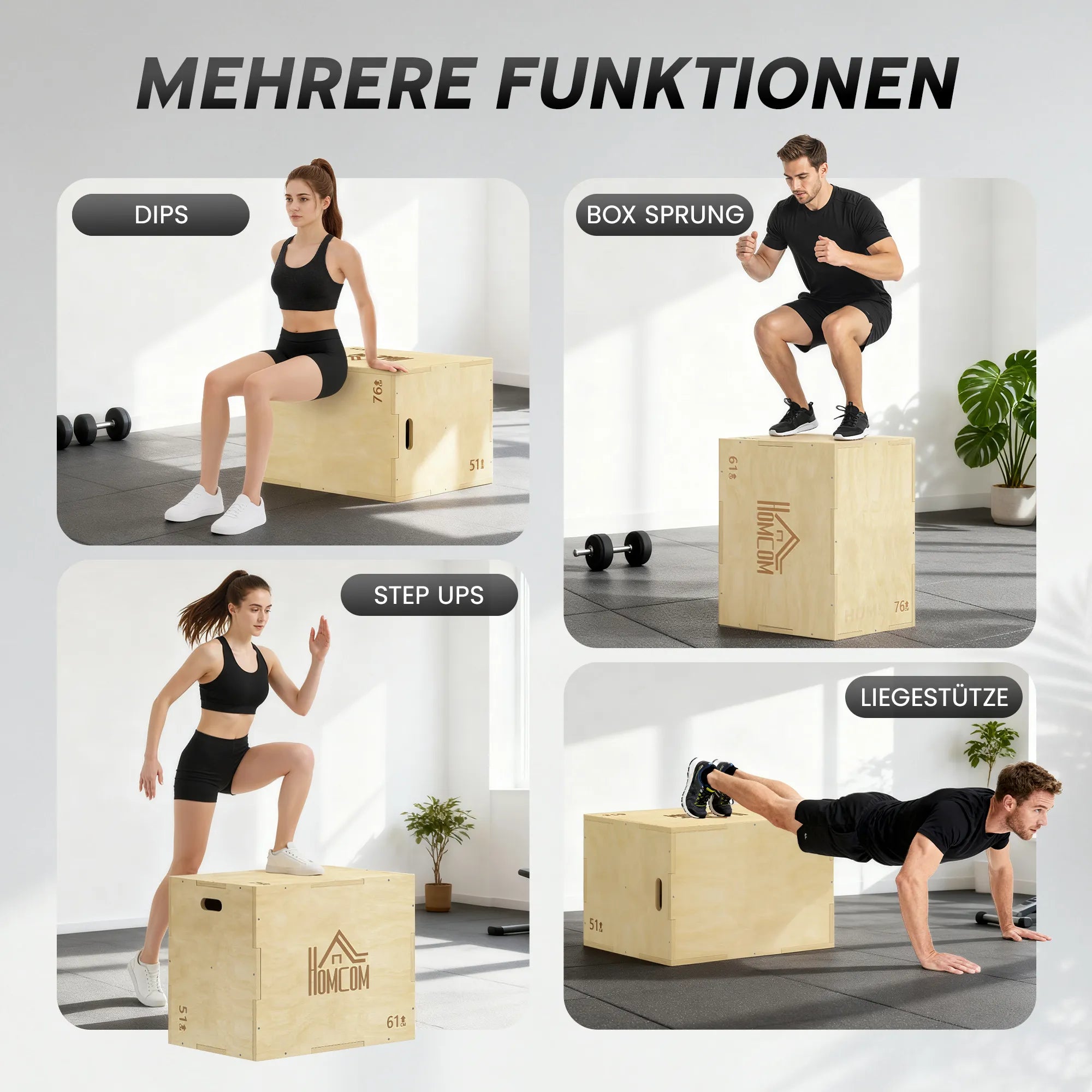 Plyo box batutas 3-in-1, reguliuojamas, iki 120 kg, natūralaus medžio